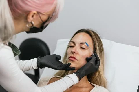 Professional microblading procedure in progress Stock Photos