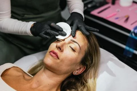 Professional microblading session for perfect eyebrows Stock Photos