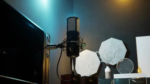 Professional Microphone and Modern Streaming, Podcasting Desk Setup Video stock 325637135