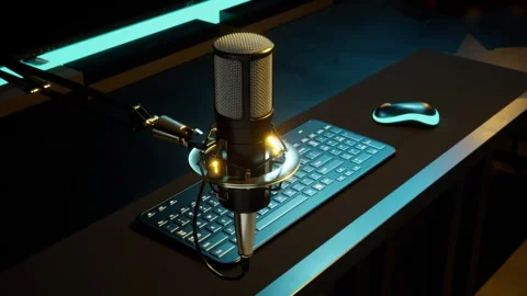 Professional Microphone and Modern Streaming, Podcasting Desk Setup Video stock 325637183