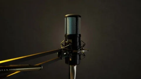 Professional Microphone and Modern Streaming, Podcasting Desk Setup Stock Footage 325637185