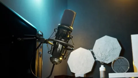 Professional Microphone and Modern Streaming, Podcasting Desk Setup Stock Footage 325637221