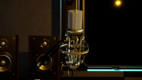 Professional Microphone and Modern Streaming, Podcasting Desk Setup Stock Footage 325637222