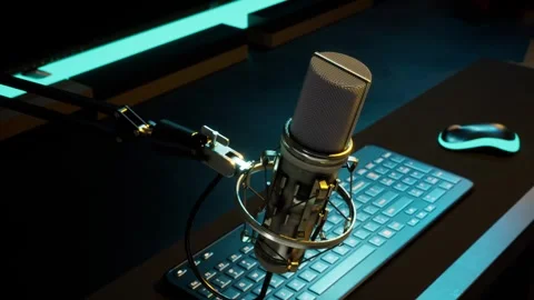 Professional Microphone and Modern Streaming, Podcasting Desk Setup Video stock 325637225