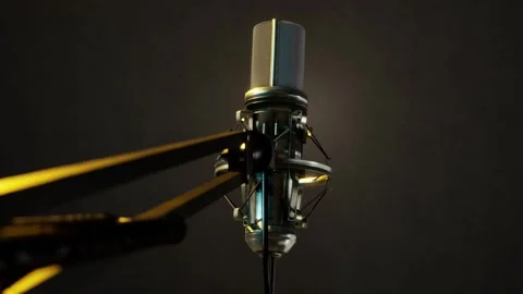 Professional Microphone and Modern Streaming, Podcasting Desk Setup Stock Footage 325637229