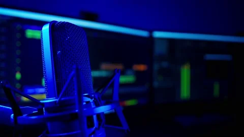 Professional Microphone and Recording Software in a Stylish Sound Studio Stock Footage 239998123