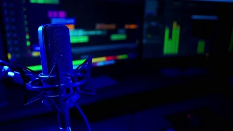 Professional Microphone and Recording Software in a Stylish Sound Studio Stock Footage 239998129