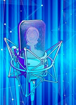 A professional microphone on a blue technological background Stock Illustration