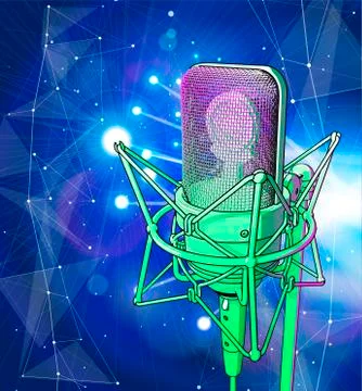 A professional microphone on a cold blue technological background Stock Illustration