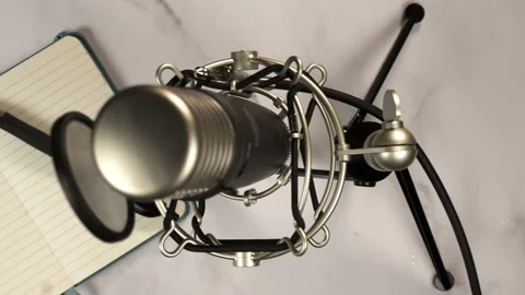 Professional microphone with notebook from top view. Stock-Footage 131130400