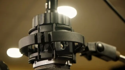 Professional microphone in the recording studio, microphone near wall with Stockbeeldmateriaal 125205874