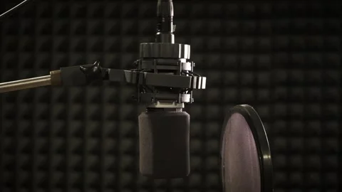 Professional microphone in the recording studio, microphone near wall with Stock Footage 134645244