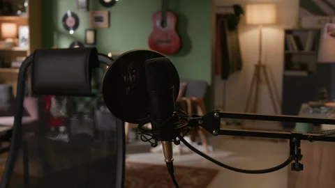 Professional Microphone Set up in Home Recording Studio Stock Footage 335394671