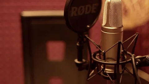 Professional Microphone Setup in Soundproof Recording Studio Stock Footage 114125141