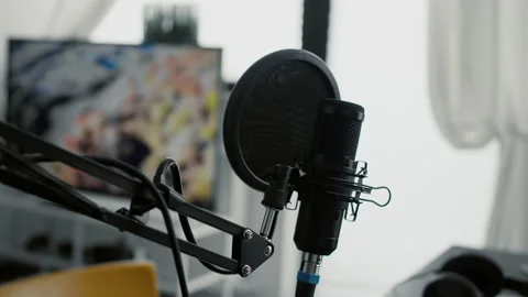 Professional microphone on stand installed in home studio 库存影片 206198625