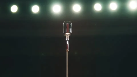 Professional microphone on a theatrical stage before a live performance, hobby Stock Footage 334432145