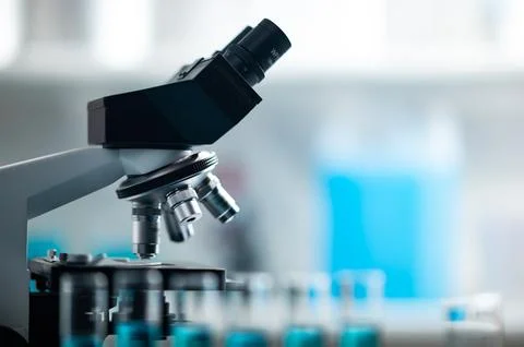Professional microscope in laboratory, science equipment and medical tools .. Photos
