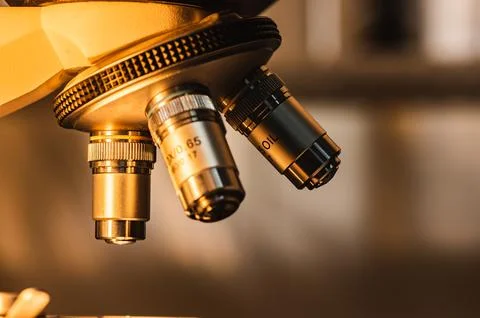 Professional microscope in laboratory, science equipment and medical tools .. Photos