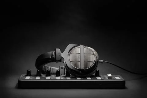 Professional MIDI controller sound mixer and headphones Stock Photos