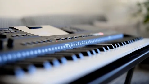 Professional midi keyboard synthesizer with knobs and controllers. 스톡 동영상 82543930