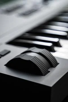 Professional midi keyboard synthesizer with knobs and controllers. Modulation Stock Photos