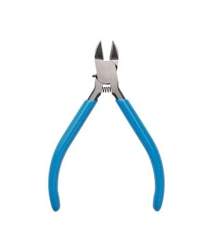 Professional mini side cutters with blue insulated handles for working with t Stock Photos
