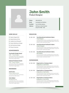 Professional, Minimalist, Clean CV or Curriculumn Vitae Resume Template Desig Stock Illustration