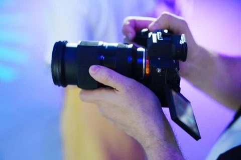 Professional mirrorless camera with flip screen Stock Photos