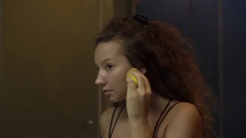 Professional mixed race model brunette removes makeup Stock Footage 158528293