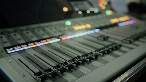 Professional mixing console with faders and adjusting knobs, sound equipment 動画素材 79123617