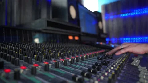 Professional mixing console in studio, sound control with LED backlight Stock Footage 164167572