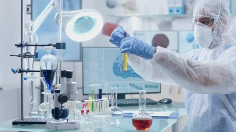 In professional modern high end laboratory scientist is testing some samples of Video stock 108740145
