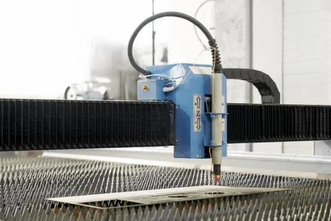 Professional modern plasma cutter on metal factory Stock Photos