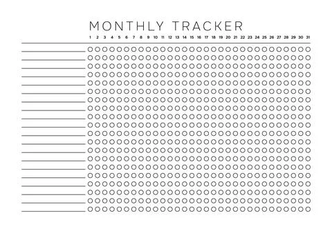 Professional Monthly Tracker A4 Template for 20 Routine Activities and 31 D.. Stock Illustration