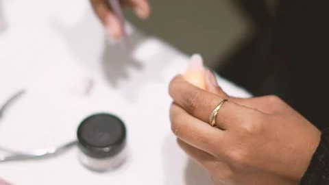Professional Nail Shaping Process Using Nail File in Beauty Salon Stock Footage 325528988