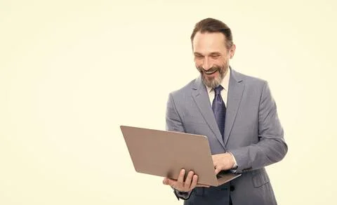 Professional network administrator hold computer. boss with modern wireless Stock Photos