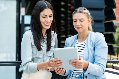 Professional occupation, office workers. Two business people meet before st.. Stock Photos