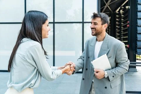 Professional occupation, office workers. Two business people meet before st.. Stock Photos