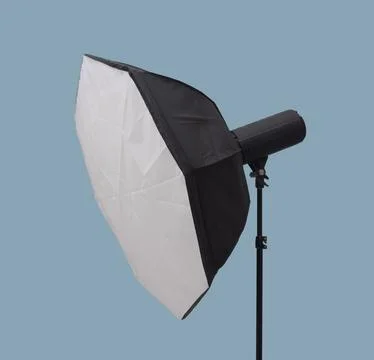 Professional Octagon Softbox Studio Light on Blue Background Stock Photos