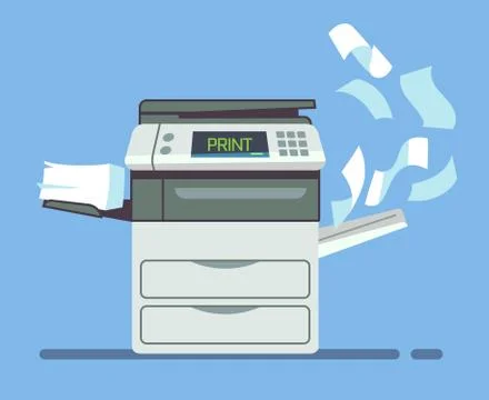 Professional office copier, multifunction printer printing paper documents Stock Illustration