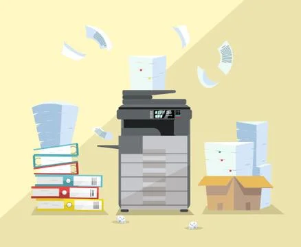 Professional office dark gray copier, multifunction scanner printer printing  Stock Illustration