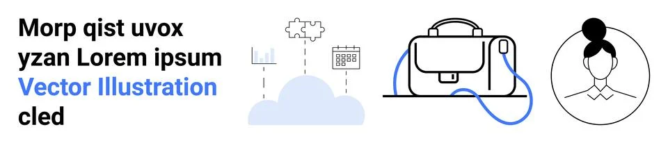 Professional Office Workflow Concepts with Cloud, Bag, Chart, and Profile Stock Illustration