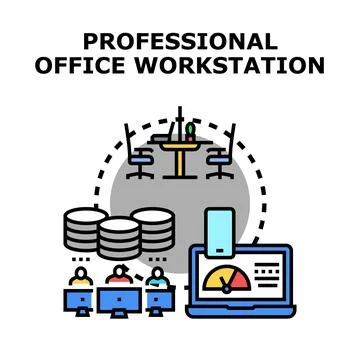 Professional office workstation with data management and remote work 스톡 일러스트