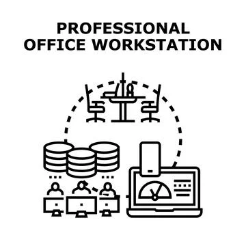 Professional office workstation with data management and remote work Stock Illustration