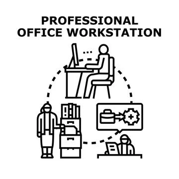 Professional office workstation workflow business process Stock Illustration