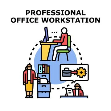 Professional office workstation workflow business process Stock Illustration