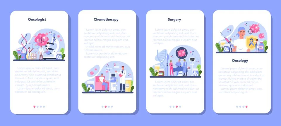 Professional oncologist mobile application banner set. Cancer disease Stock Illustration