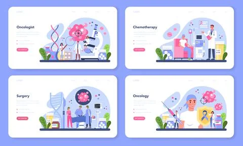 Professional oncologist web banner or landing page set. Cancer disease Stock Illustration