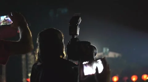 Professional Operator Photographer working at night on the street, light, event Stock Footage 47172906