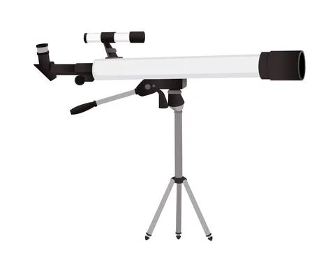 Professional optical device black and white classic refractor telescope on Stock Illustration